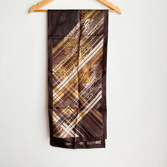 Oscar de la Renta Brown Animal Print Long Silk Scarf - Picture 4 of 5